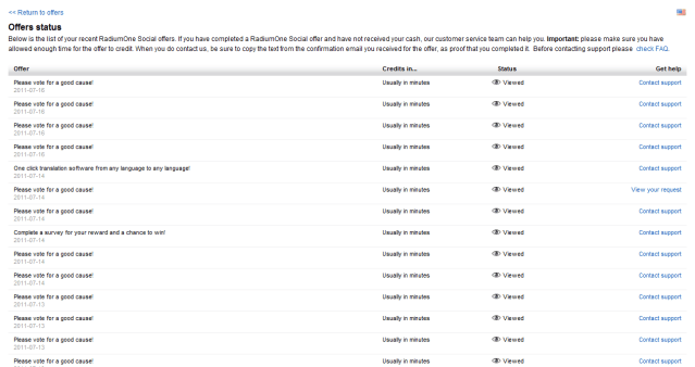 Offers Status 7-16-2011 RadiumOne Social